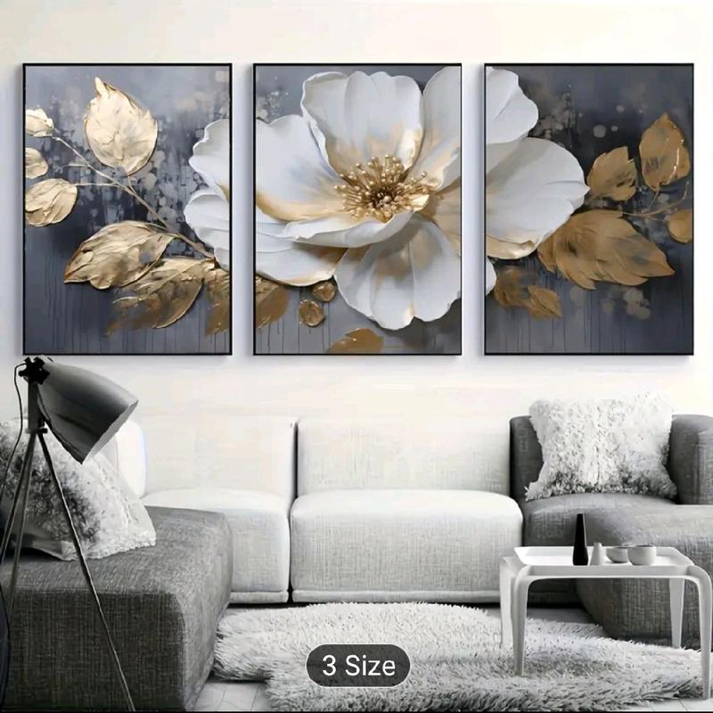 3pcs with frame --Abstract floral theme canvas wall art framed painting, 2D flat surface, suitable for indoor Easter, Mother's Day, Mardi Gras, St. Patrick's Day luxury decoration for him/her, bedroom, living room, bathroom, home office aesthetic decorati