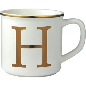Ceramic Coffee Mug 16 oz, Monogram Coffee Cup, Golden Initial  Mug, Personalized  Cup,  , Large Mug for , Office, Letter H