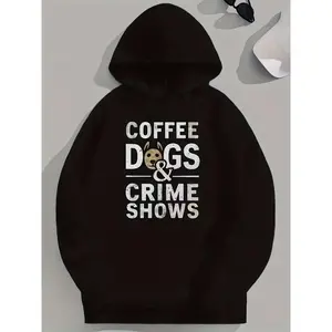 Men's Hooded Long Sleeve Hoodie with Coffee Dogs & Crime Shows Graphic Print - NCIS & Bones TV Show Inspired Streetwear for Halloween & Everyday Outfits - Unisex with Kangaroo Pocket