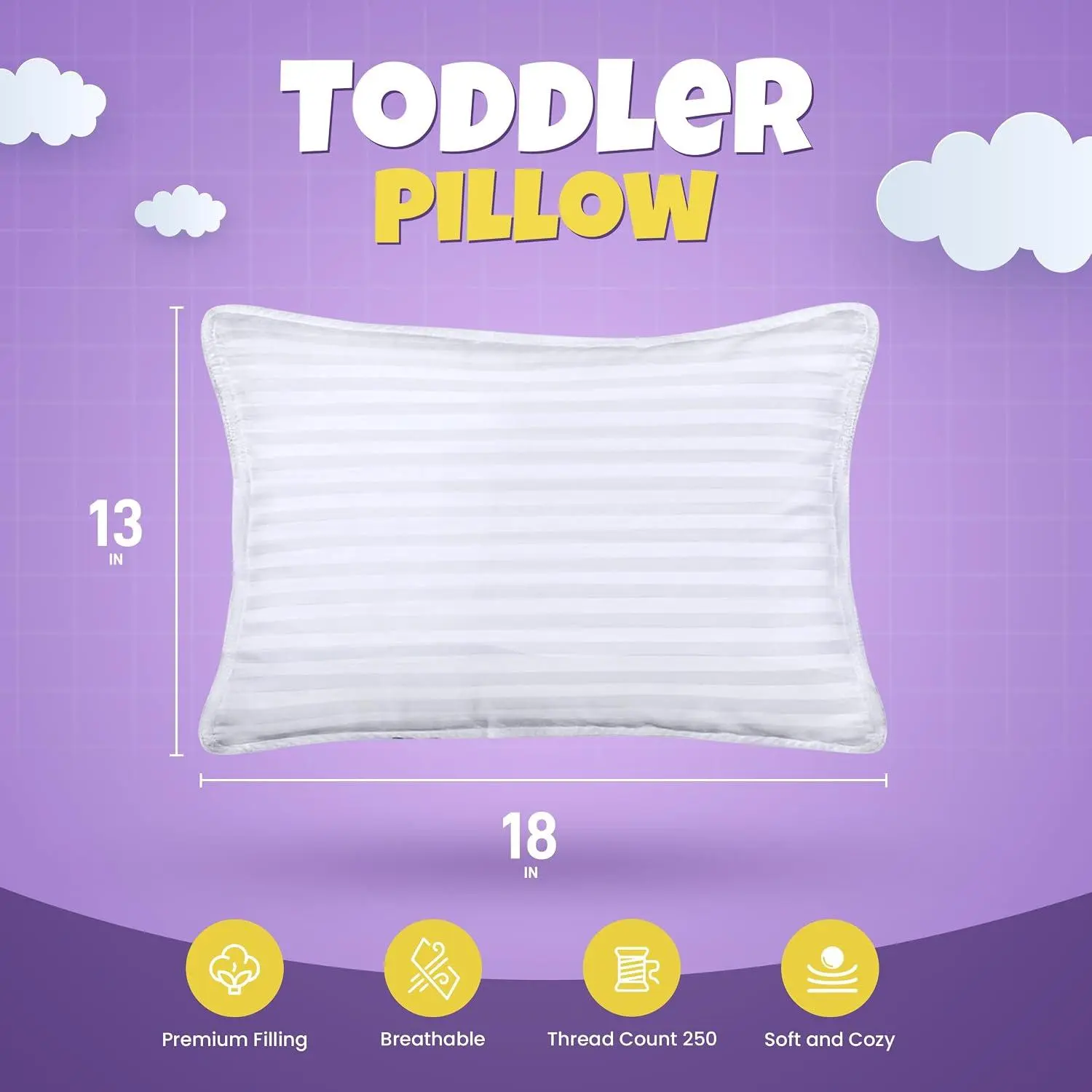 Utopia Bedding Toddler Pillow 2 Pack, 13x18 Pillows for Sleeping, Soft and Breathable Cotton Blend Shell, Small Kids Pillow Perfect for Toddler Bed and Travel (Intended for Age 2 and up)