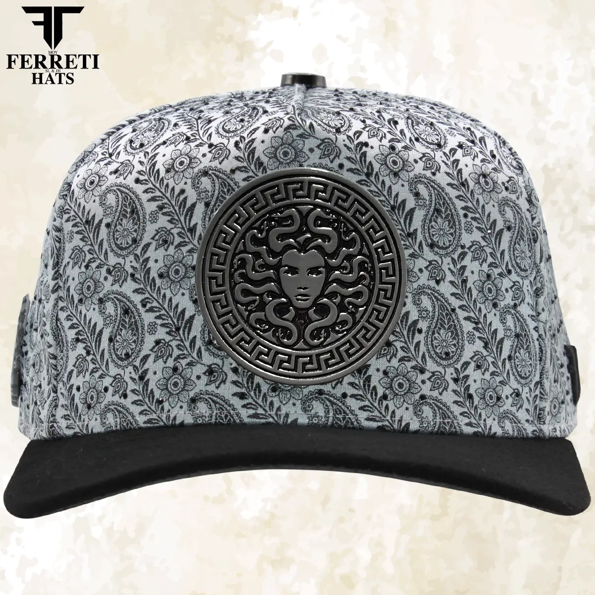 FERRETI HATS PREMIUM FT201 Medusa Platinum Baseball Cap For Men