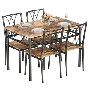 【Christmas Gift】Brown Kitchen Dining Room Table Set for 4 with Chairs, Dining Table with Chairs, 5 Piece Dining Table Set, Rustic Brown