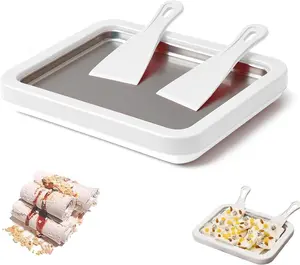 Rolled Ice Cream Maker, At Home Rolled Ice Cream Kit, Diy Homemade Rolled Ice Cream Tray, Suitable for Families and Parties (White)