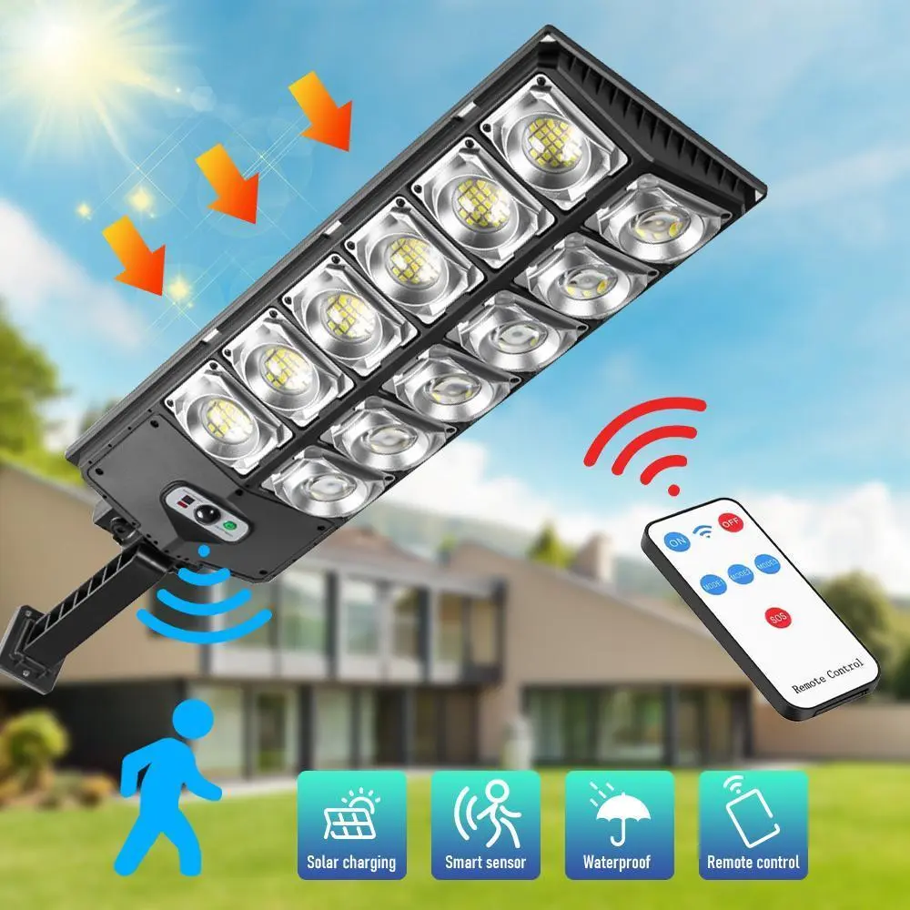 Solar Street Light Outdoor - Motion Sensor, Dusk-to-Dawn LED Road Lamp, Waterproof Multifunctional Solar Power Pathway Lighting with Off-Grid Power Solutions, Remote-Controlled Off-Grid Security Lighting for Driveway