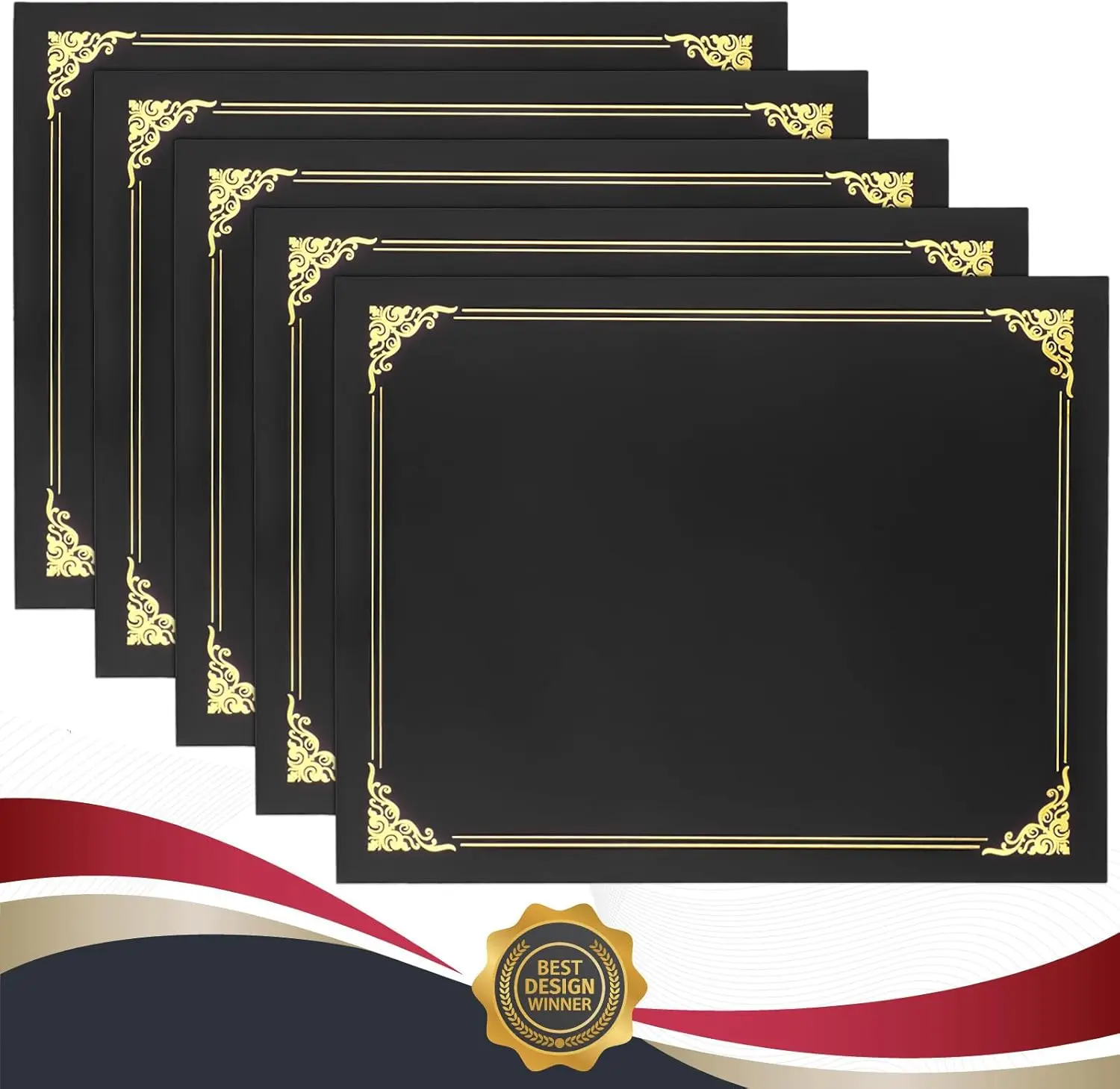 10 Packs Certificate Holders, Black Certificate Covers, Diploma Holders, Certificate Folders with Gold Foil Border for Letter Size 8.5" x 11" Certificates, Diploma, Documents, Award Cover