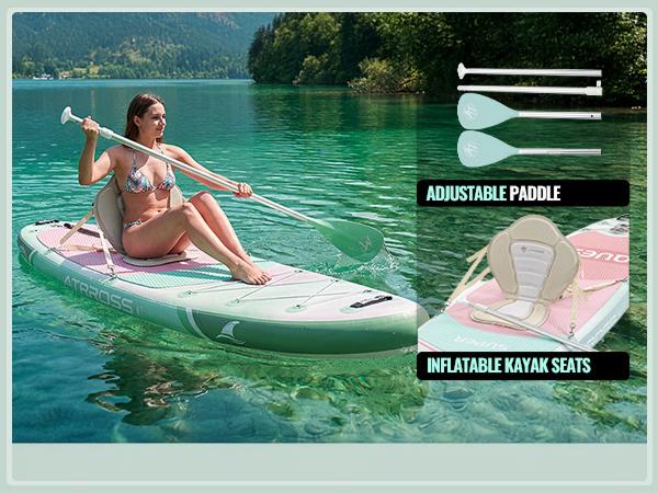 [Father's Day]10'6'' x 33'' Extra Wide Inflatable Paddle Board with Kayak Seat, 400LBS Capacity Stable SUP Board, Non-Slip EVA Deck, Complete Accessories Kit for Adults, Beginners, Yoga, Fishing & Family Fun,ATPROSS