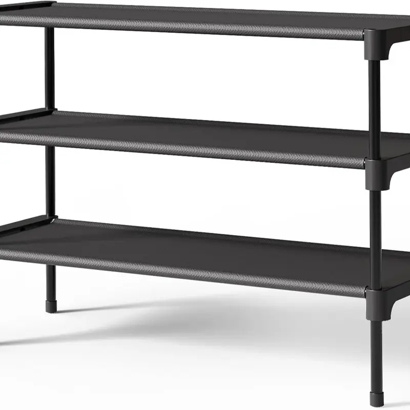 Shoe Rack - Non-Woven Shoe Rack Shelf, Shoe Organizer for Closet, Entryway, Garage & Corridor, Stackable Shoe Shelves, 27.5" Wide - 3 Tier, Black
