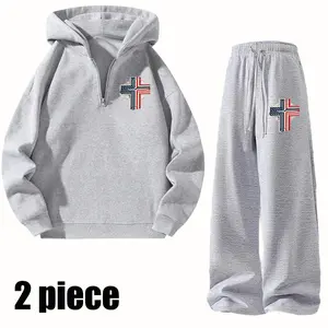 Half Zip Hoodie 2‑Piece Solid Tracksuit | Casual Sportswear