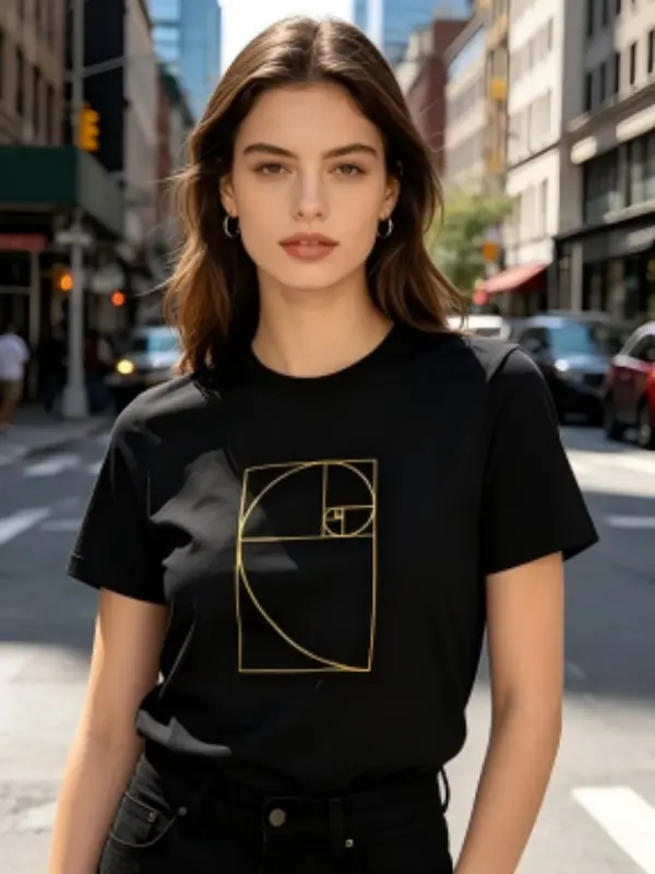 Women’s Golden Ratio Graphic Tee, Fibonacci Spiral Math Shirt, Black Minimal Geometry T-Shirt, STEM Aesthetic Top, Architect Design Lover Tee, Smart Girl Streetwear Outfit, Gift for Her
