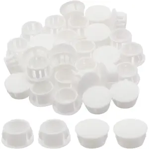30 Pcs 16mm (5/8 inch) White Flush Type Plastic Panel Hole Plugs, Insert End Caps for Furniture Fencing Post Pipe