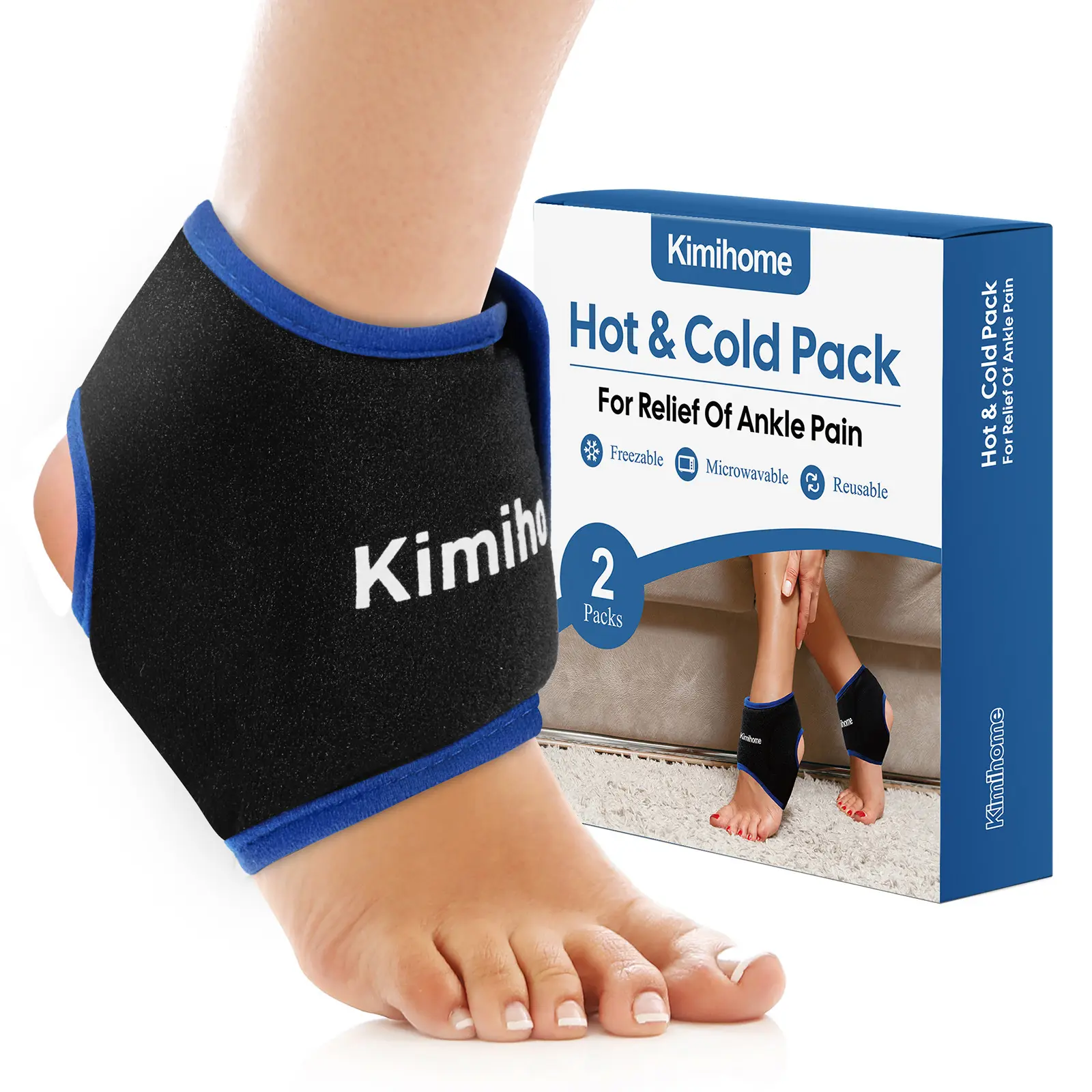 Sumifun Ankle Cold Compress Support G0272 for Sprained Ankle Swelling Bruise Plantar Fasciitis Sports Injuries Muscle Fatigue Achilles Tendinitis Arthritis Joint Pain Post-surgery Recovery - Healthcare