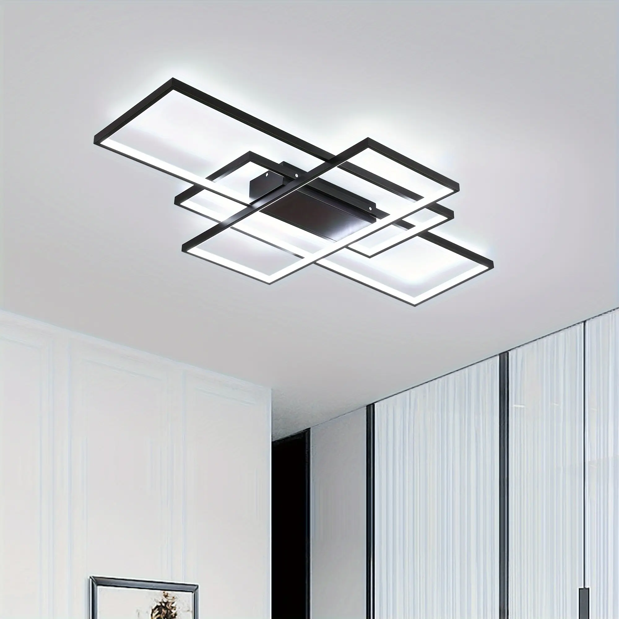 Modern LED Ceiling Lights, Black Rectangular Chandelier Flush Mount Ceiling Lamp 3 Squares Ceiling Light Fixtures for Living Dining Room Bedroom Kitchen