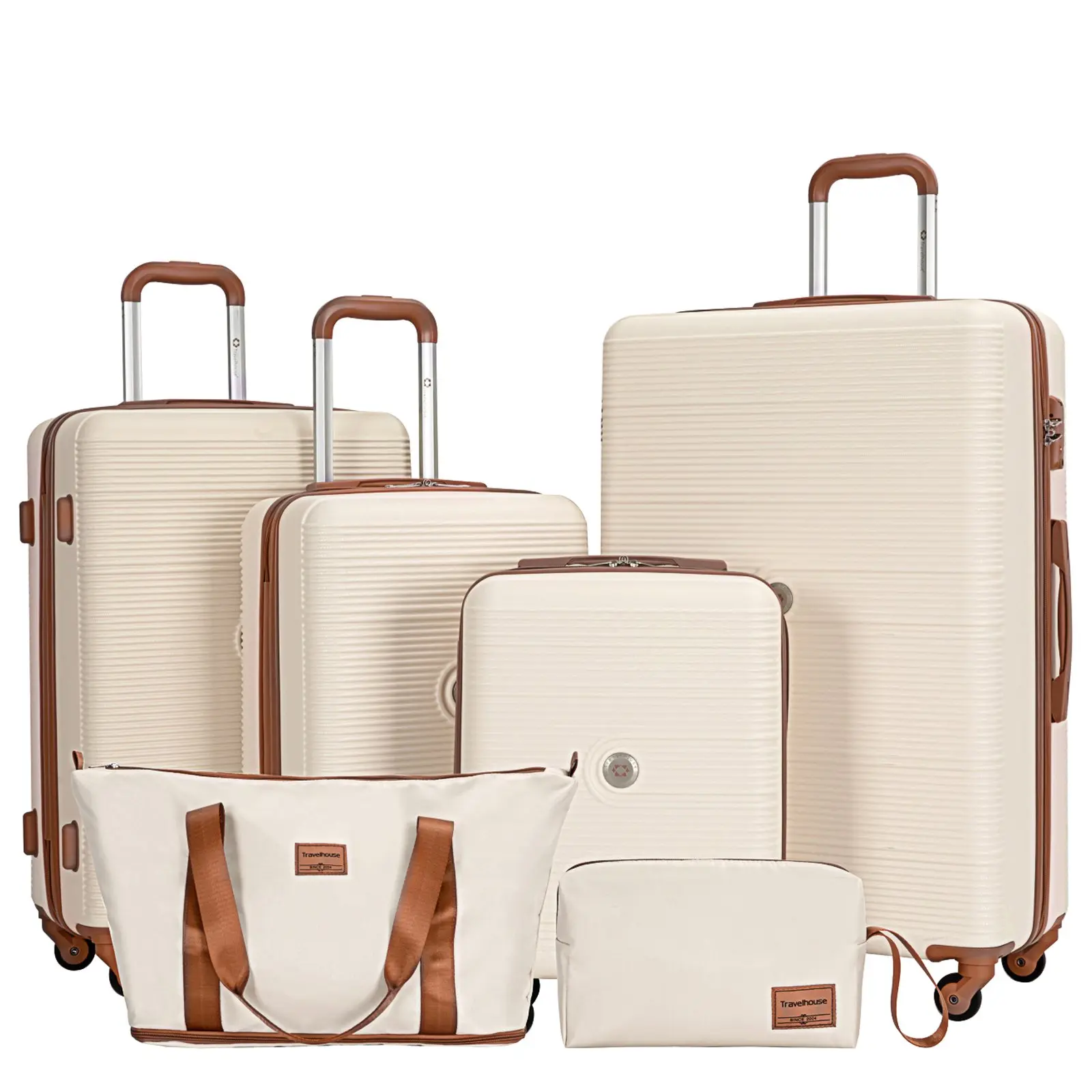 Travelhouse 6 Piece Hardshell Luggage Set Hardside Lightweight Suitcase with TSA Lock Spinner Wheels.(White) Travelhouse 6 Piece Hardshell Luggage Set Hardside Lightweight Suitcase with TSA Lock Spinner Wheels.(White)