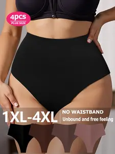 4 Pack Seamless Women's Underwear High Waist Invisible Thong Soft Breathable Panties Plus Size 1XL-4XL - No Show Elastic Slimming T-Back for Yoga/Gym/Sports/Dance/Daily Wear - Sexy Comfort