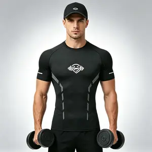 4 PACK Men's Compression Workout Shirts Quick Dry Short Sleeve Athletic Gym Tops, SHISNYIY Breathable Stretch Fitness Undershirts with Logo, Lightweight Moisture Wicking Running Basketball Base Layer Tees for Training Weightlifting Sports Daily Wear