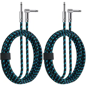Guitar  10ft Right Angle 2Pack Guitar Amp Cord 1/4 Inch Instrument  with Braided Tweed and Anti-Kinking Design for Guitar Bass Amp, Black & Blue