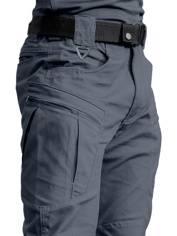 Men's Tactical Work Pants with Zipper Pockets, Plain Design, Durable Fabric, Casual Outdoor Hiking & Construction, Adjustable Waist
