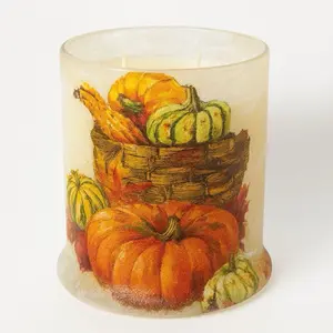 Pumpkin Harvest Candle - Features a Basket of Gourds and Pumpkins Design