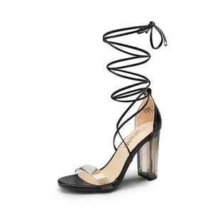 Dream Pairs Women's Lace Up Transparent Heel Sandals