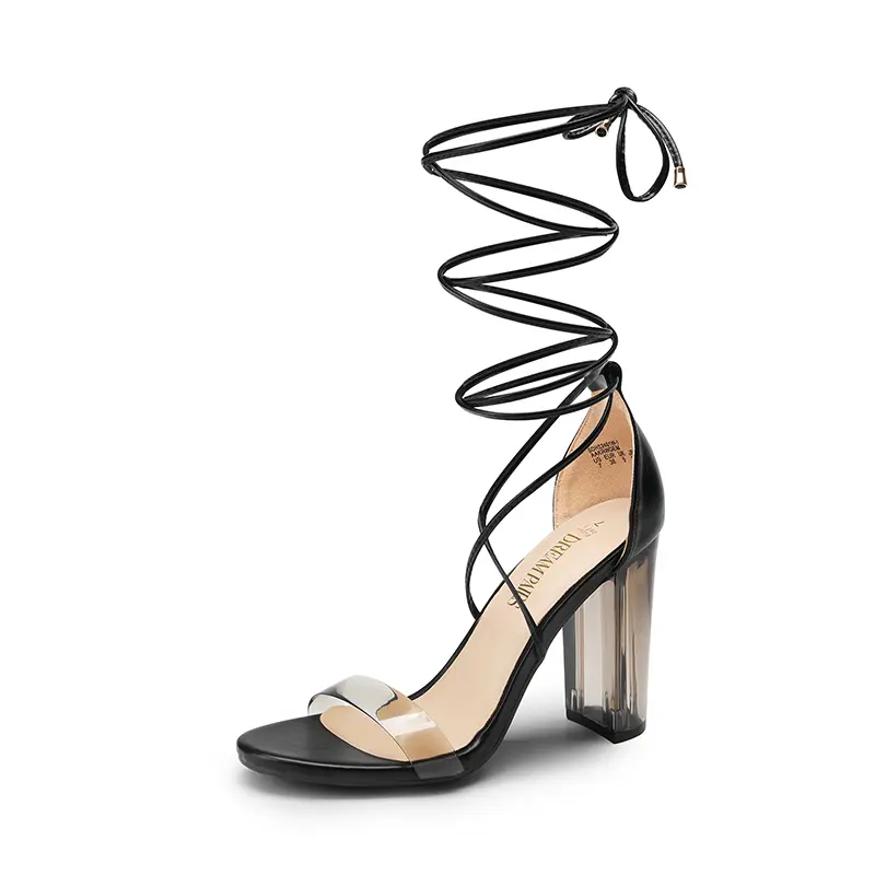 DREAM PAIRS Women's Lace-Up High Heel Sandals - Stylish Fashion Footwear with Transparent Heels, Sandals for Women, High Heels Sandals, Sandals Women