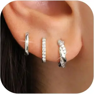 925 Sterling Silver Hoop Earrings for Women Hypoallergenic Silver Small Huggie Hoop Earrings for Women Stack Sets for Multiple Piercing Trendy Jewelry aretes de plata 925 para mujer
