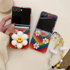 Cute Flower Magsafe Holder Bracelet Phone Case For Samsung Galaxy Z Flip 7 FE 6 5 4 3 Insert Cards Magnetic Wireless Charge Case