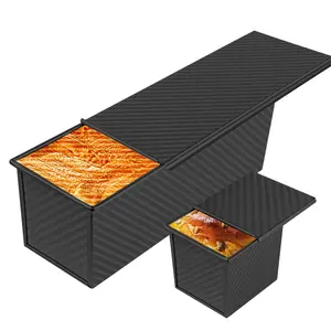 Set of 2 Pullman Mini Loaf Pans (Rectangle & Square) with Lids — Holds 2.2 lbs and 0.5 lbs of Dough Respectively, Non-Stick Carbon Steel Baking Molds, Ideal for Homemade Sandwich Bread and Sourdough, Corrugated Toast Pans