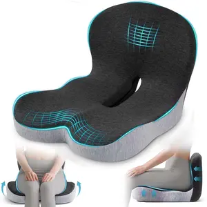 Seat Cushion, Memory Foam for Office Chairs & Car, Ergonomic Cushions with Lumbar Support and Non-slip Cover for Long sitting, Sciatica & Back Pain Relief