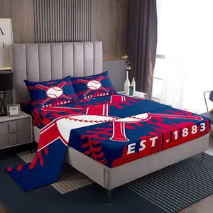 Feelyou Philadelphia Baseball Bedding Sets for Boys - Soft Red Black Baseball Player Bed Sheets, Kids Sports-Themed Queen Bedding Sets (Flat & Fitted Sheets Included)