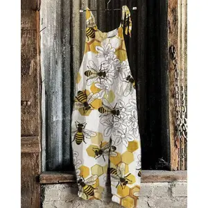Baggy Hippie Overalls Women's Summer Cotton Linen Jumpsuit Printed Strap Casual Romper Beach Pants Dress Womenswear Fit Comfortable overalls Elegance