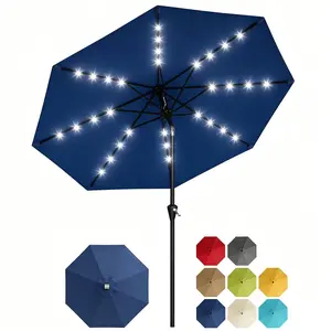 Garvee 9FT Outdoor Patio Umbrella with Solar LED Lights, 8 Heavy-Duty Ribs, 30° Dual Tilt Design, Easy Crank Lift, Weather Resistant Sun Parasol for Garden, Balcony, Terrace