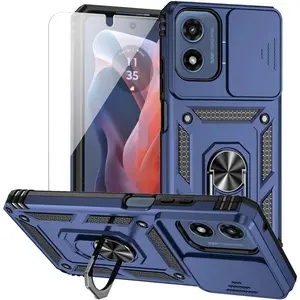for Moto G 5G 2024 Case with Camera Lens Cover HD Screen Protector, Dual Layer Military-Grade Drop Tested Magnetic Ring Holder Kickstand Protective Phone Case for Motorola Moto G 5G 2024 (Navy Blue)