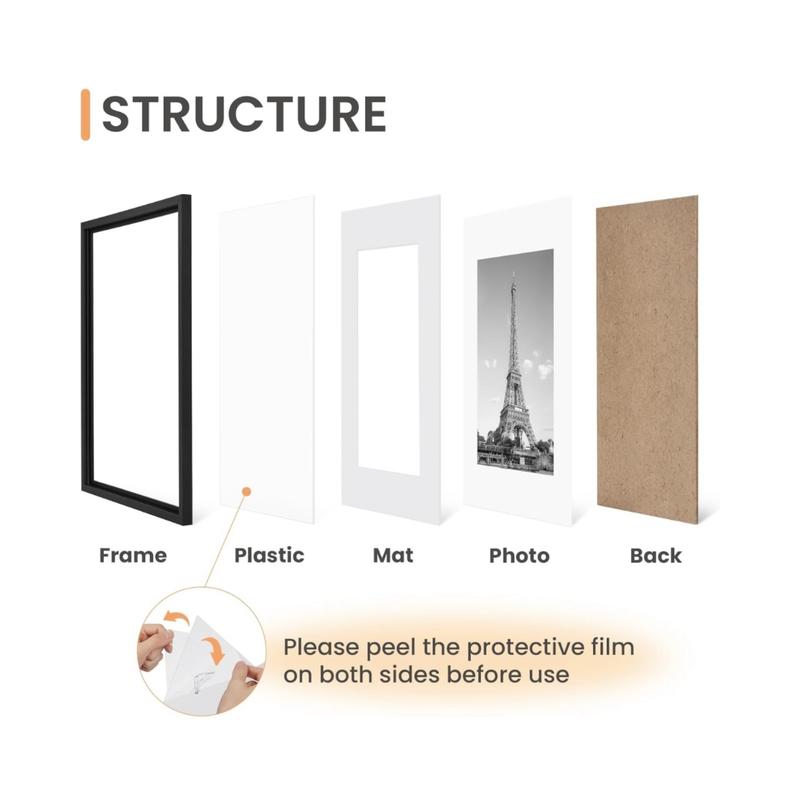 Valentine‘s Gift - 11x14 Picture Frame with Polished Plexiglass - Set of 5 - Use as 8x10 Frame with Mat or Display 11x14 Photo Without Mat - Galleria Collection - Picture Frames for Wall Display - Black