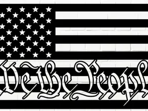 "We The People" Flag CNC Plasma Cut Metal Wall Hanger Sign 36"W x 20"H x 14# Mild Steel Black Painted Stripes