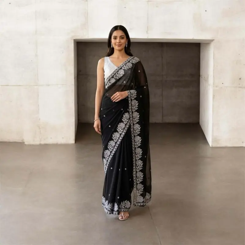 Women's Ready-to-Wear Pre-Plated Saree with Blouse, Falls, and Picco Detailing Womenswear