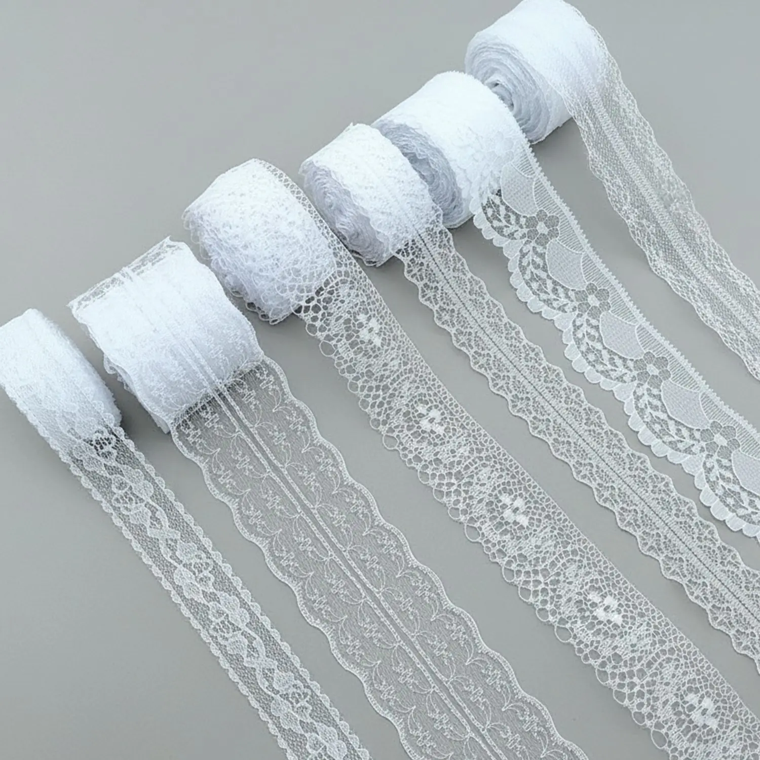 65.6 Yards Lace Ribbon, 6 Rolls White Vintage Lace Trims, 0.98 to 1.77 Inch, Assorted Patterns, Floral Applique, Sewing Accessories, Crafts, Wedding Decor, Flower Ribbons