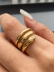 Ladies Ring With Zirconium Three Layer Split Snake Series Stackable Ring Stainless Steel 18k Gold Plated Waterproof And Anti Allergy Modern Classic Fashionable Casual Party Jewelry