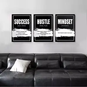 Success Hustle Mindset Letter Pattern Unframed Painting, Unframed Art Print, 3 Counts/set Modern Canvas Wall Art Poster, Wall Decor for Home Living Room Bedroom Office School