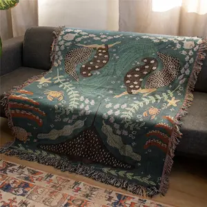 Mermaid Pattern Bohemian Yarn Jacquard Woven Blanket with Tassel, Thick Soft Washable Throw Blanket, Used for Home Decor Sofa Chair Bed Tapestry Tablecloth Floor Garden Picnic Outdoor Camping