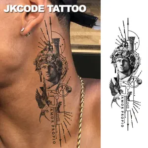 Temporary Festival Tattoo with Michelangelo Plaster Head and Magpie, Roman Mythology Totem Design, Durable, Waterproof 15 Days, Unisex Hand and Leg Art