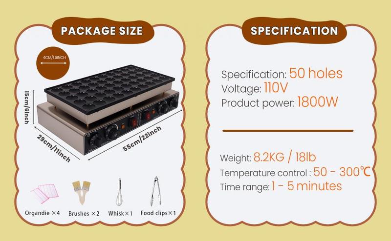 Commercial Mini Pancake Maker, Stainless Steel Pancake Maker Machine with Waterproof Switch & Even Heating, 110V Non-Stick Dutch Pancake Baker for Fast Cooking, Coffee Shop, Party (50pcs) Commercial Mini Pancake Maker, Stainless Steel Pancake Maker Machine with Waterproof Switch & Even Heating, 110V Non-Stick Dutch Pancake Baker for Fast Cooking, Coffee Shop, Party (50pcs)