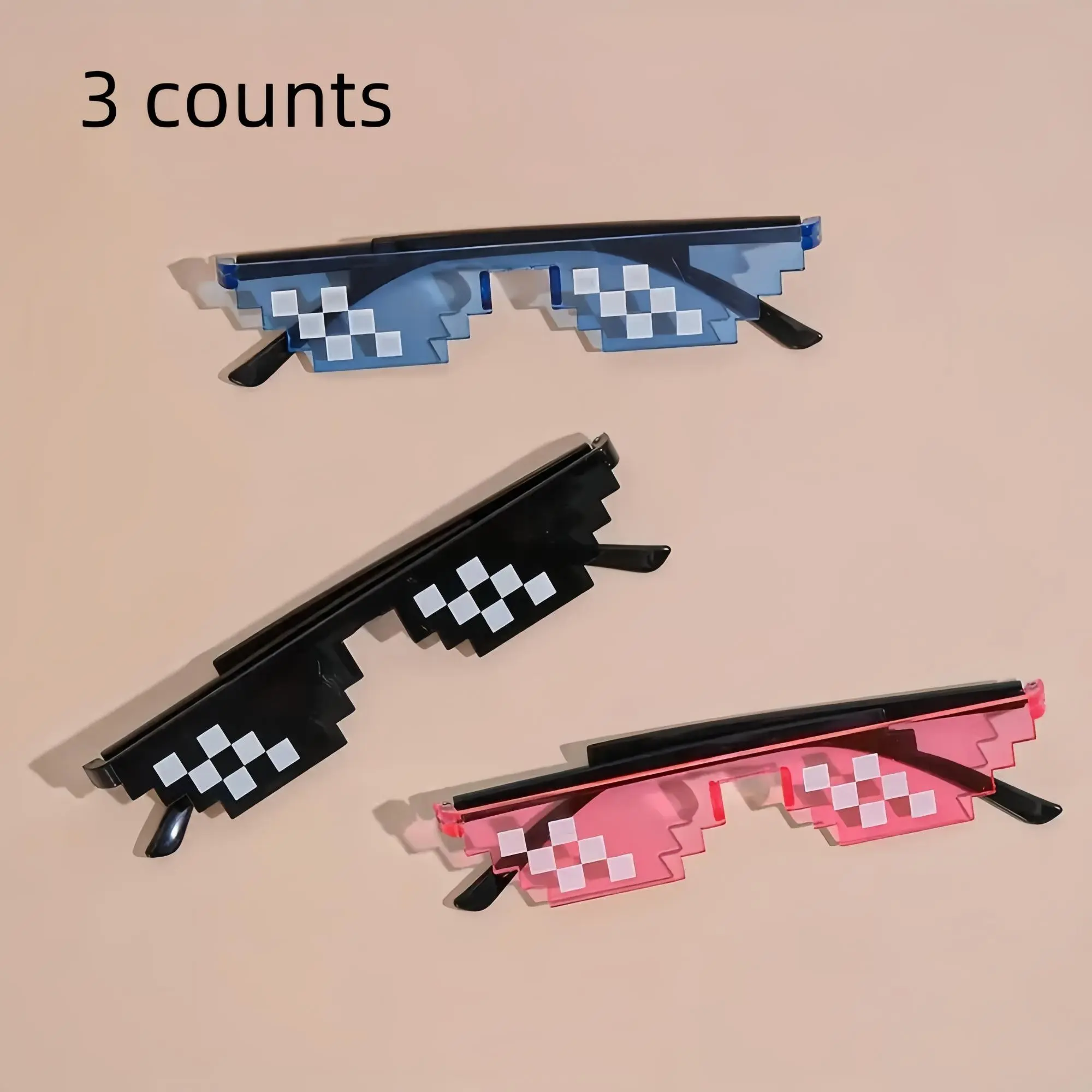 Pixel Sunglasses, 3 Counts Creative Party Decoration, Party Photo Props, Accessories for Festival Seaside Party Vacation Graduation, Party Supplies