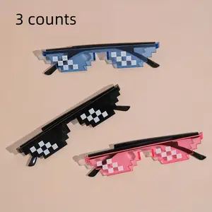 Pixel Sunglasses, 3 Counts Creative Party Decoration, Party Photo Props, Accessories for Festival Seaside Party Vacation Graduation