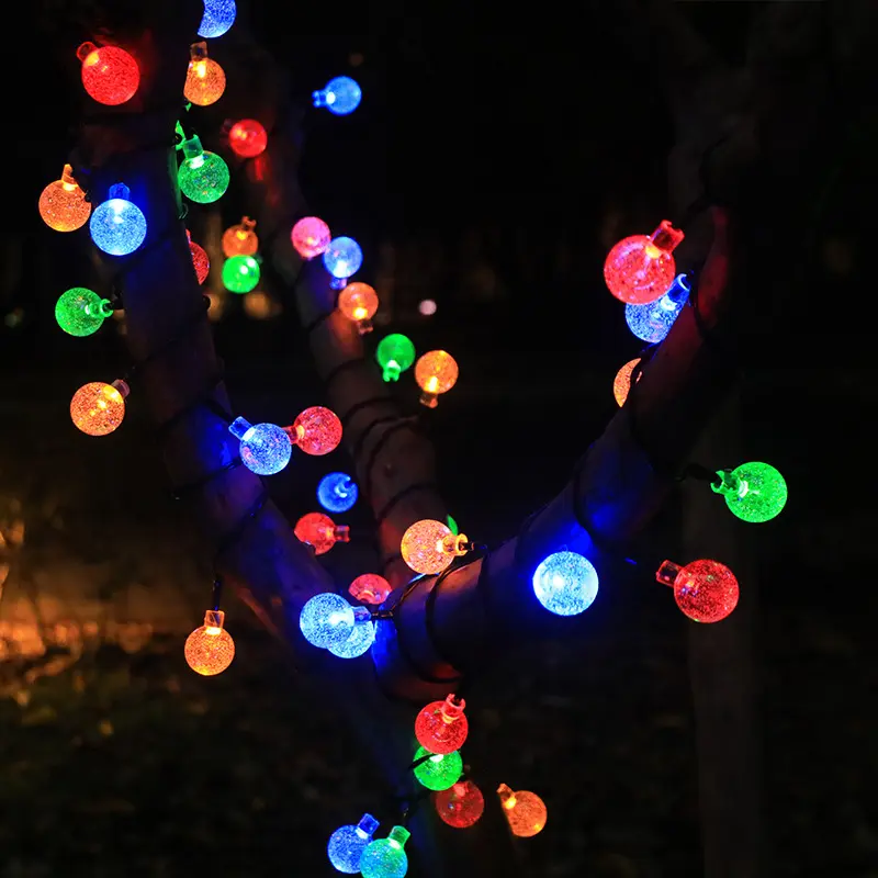 Solar string lights for outdoor use, 17 ft crystal globe string lights with 20 LEDs, solar-powered outdoor lights with 8 lighting modes, patio hanging lights for garden, camping, and party décor, warm white