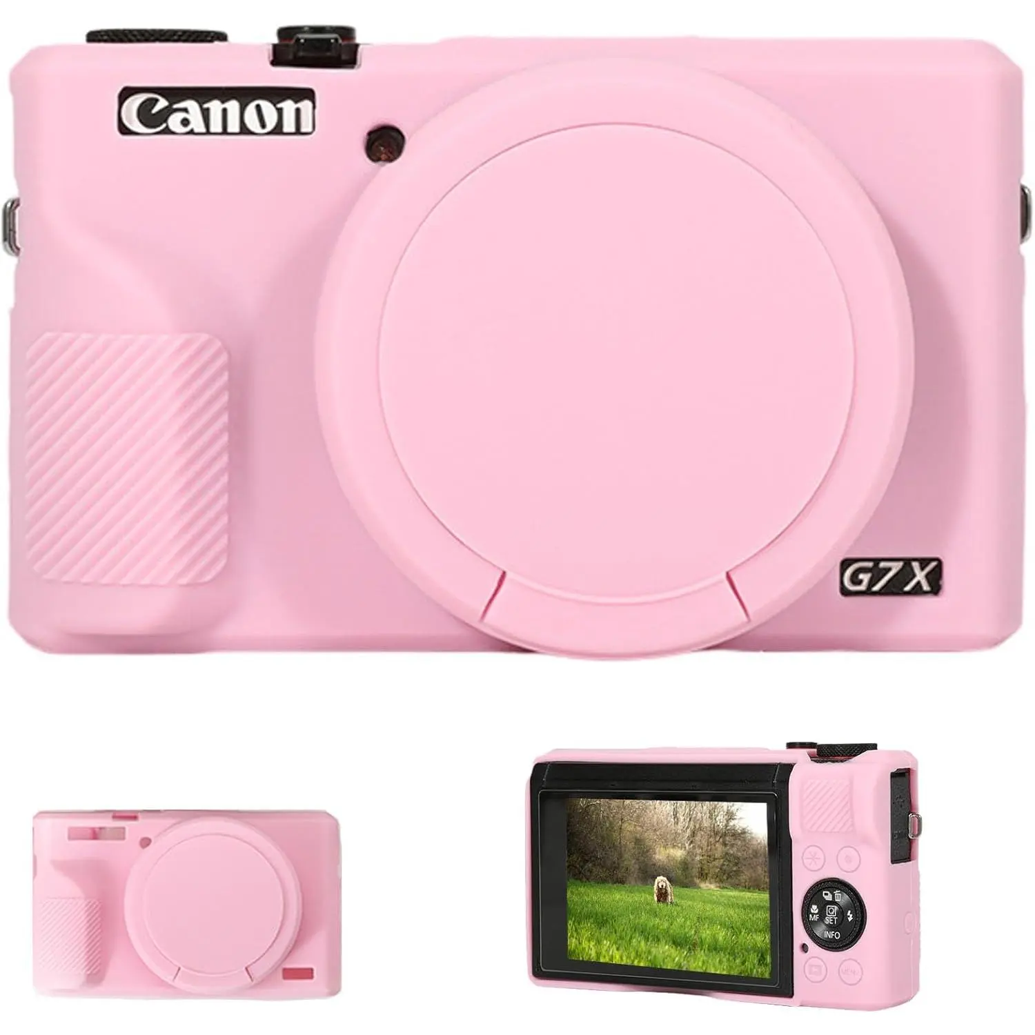 Synthetic Soft Dust & Abrasion Protection Camera Storage Bag for Canon Powershot G7X Mark III Digital Camera, Photography Accessories with Detachable Lens Cover, Memory Compartment (Pink)