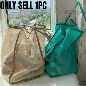 New Ins Wind Transparent Mesh Single Shoulder Satchel Fashionable, Lightweight and Large-capacity Versatile Shopping Bag Beach Bag