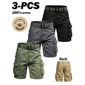3-pack men’s cargo pants, tactical men’s shorts, men’s shorts with multifunctional pockets, suitable for golf and outdoor activities, men’s hiking shorts, wear-resistant, wrinkle-resistant, breathable shorts