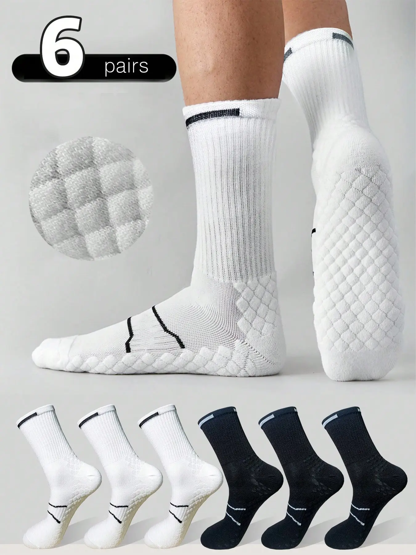 6 Pairs Striped Crew Socks, Breathable Sweat-Wicking Mid-Calf Sports Socks, Athletic Socks, Shock Absorbing Basketball Soccer Outdoor Wear, All-Season Casual Style