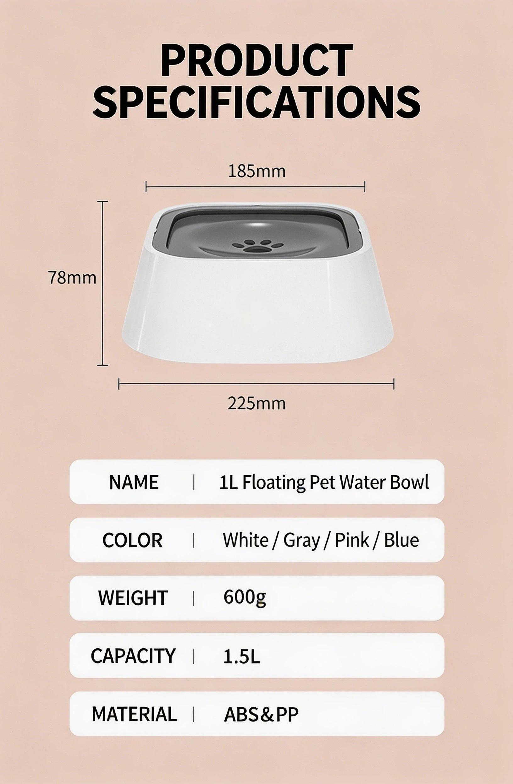 pet No Wet Chin Dog Water Bowl, Floating Anti-Spill Pet Water Dispenser, Dust Proof Slow Drinking Bowl, Anti-Tip BPA Free, Detachable Easy Clean for Cats Small Medium Large Dogs