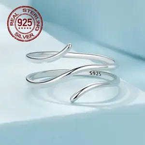 1pc Elegant 925 Sterling Silver Adjustable Twist Ring - Hypoallergenic Multi-Layered Spiral Design, Unisex Party Jewelry Accessory, Classic Charm, Gift for All Occasions